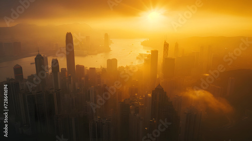 Golden Dawn Elevation  Sunrise Majesty Over Hong Kong Skyline