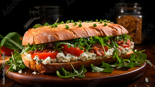 una imagen con un bonito sándwich de ensalada de atún colocado sobre un limpio fondo blanco. photo