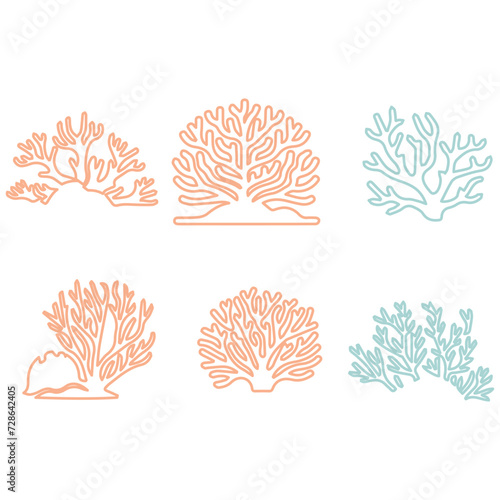 bundle coral sea line icons 