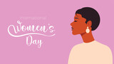 March 8th Women's Day banner or greeting card with womens face. Mothers Day. Greeting card for 8 March. For brochures, postcards, tickets, banners