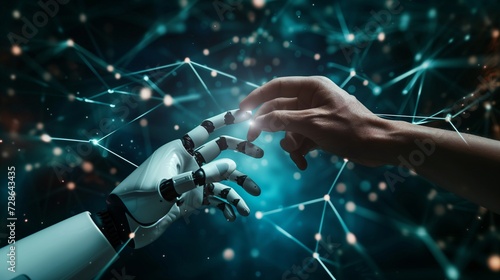 AI and Machine Learning Hands of robot and Human photo