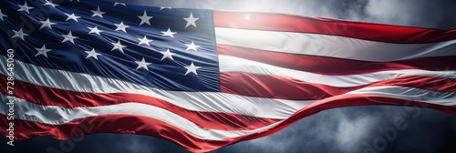 Flag United States America Over Blue, Background Image, Background For Banner, HD