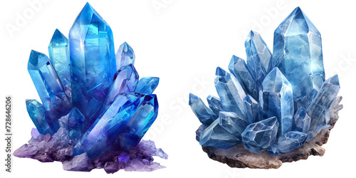 Blue Crystal Gemstone Set Isolated on Transparent or White Background, PNG photo