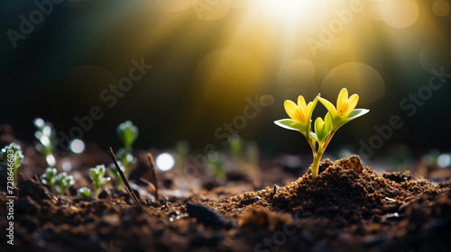 tiny yellow flower growing through the dirt, in the style of luminous landscapes © Possibility Pages