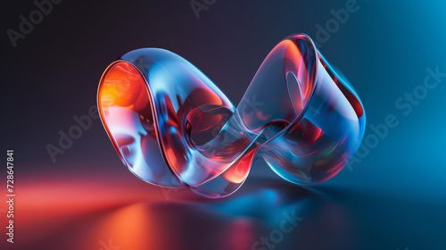 Organic glass shape with reflection, blue and red gradient, sine curve glass panel