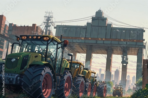 Tractors block the inner cities. Demonstration of farmers