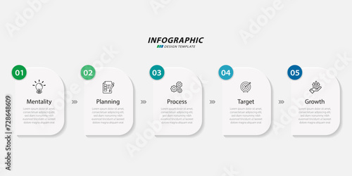 Timeline Creator infographic template. 5 Step timeline journey, calendar Flat simple infographics design template. presentation graph. Business concept with 5 options, gantt vector illustration.