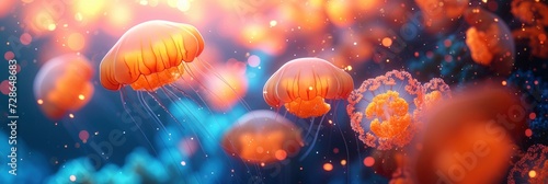Glowing Vibrant Jellyfish Undersea Texture, Background Image, Background For Banner, HD