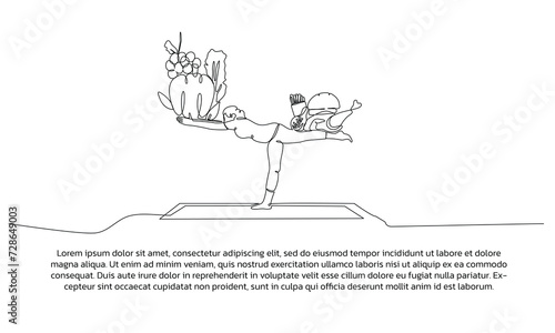 Healthy lifestyle one continuous line design. Single line decorative element drawn on white background.