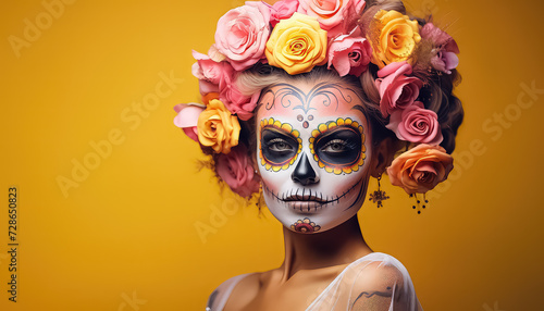 Portrait of a girl in makeup for the Day of the Dead in Mexico