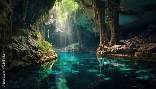 Beautiful and stunning cave with clear and blue water