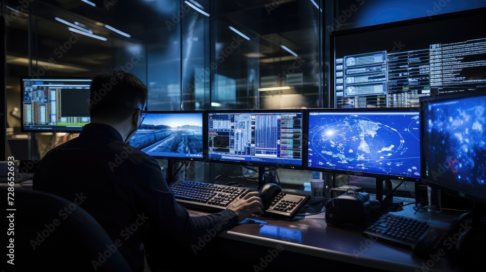 In the network information center, the staff are processing a large amount of data information to ensure the normal operation of the network platform In the network information center, the staff are processing a large amount of data information to ensure the normal operation of the network platform