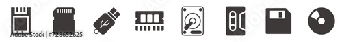 Vector data storage icons set. Set of data storing devices.