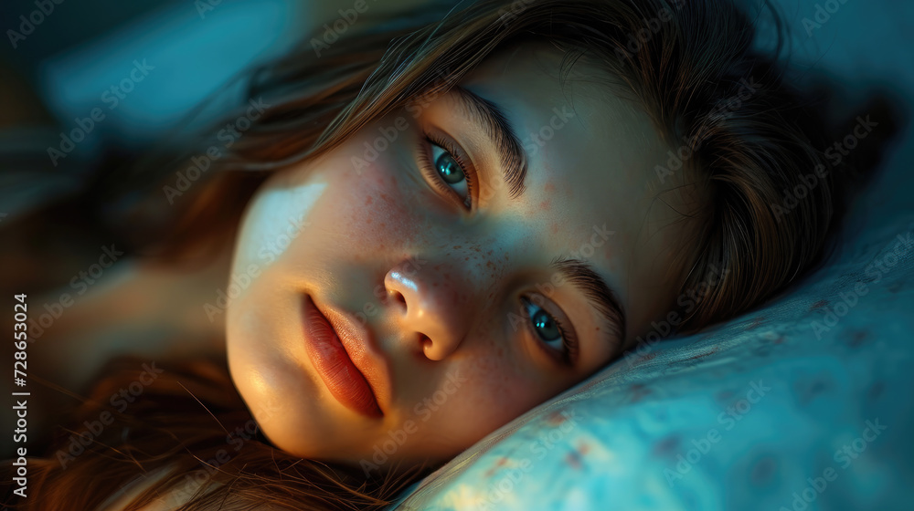 The woman cannot fall asleep. Insomnia. The woman's sleep is disturbed.