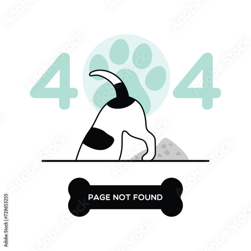 404 error page not found Jack Russell Terrier digging illustration, 404 error cartoon background template, creative error landing page background