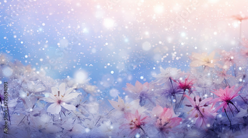 Abstract blurred background with flowers in the cold garden