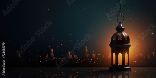 Arabic lantern of ramadan celebration background illustration, banner with copy space