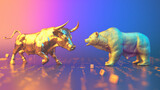 Bull vs Bear concept of stock market exchange, bull market trading Up trend, Bull stock market trading investment background