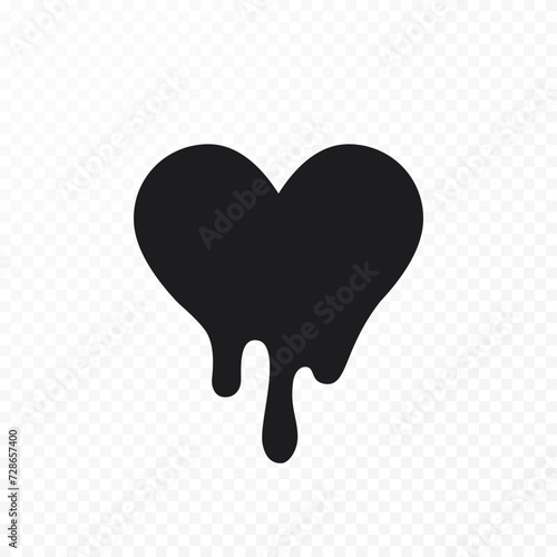 Drip heart of oil, sauce or paint isolated on transparent background. Black chocolate melt liquid splash border. Vector ink drops pattern