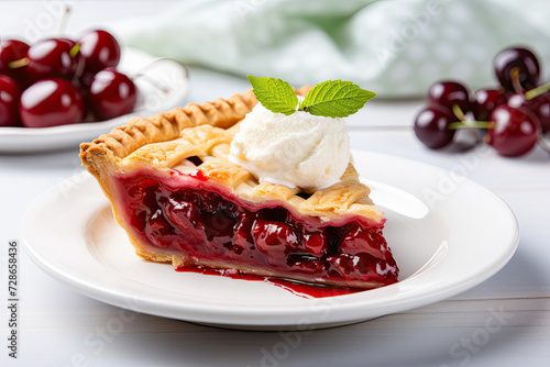 Delicious Slice of Cherry Pie on a White Kitchen Counter