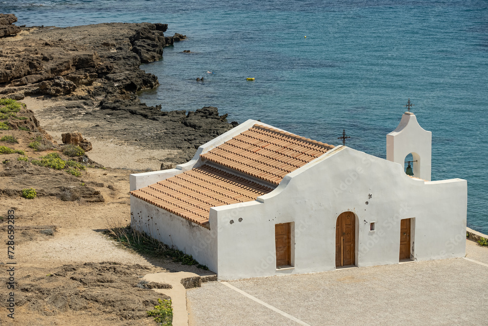  Photo of Greece, Zakynthos, Agios Nikolaos church. Saint Nicholas Church in Ano Vasilikos in Zakynthos. St Nicholas Beach  in summer.