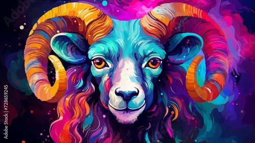 Abstract painting of a Zodiac sign Aries with vibrant colors