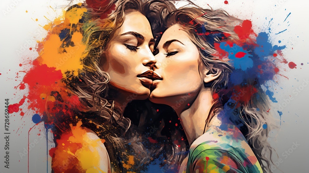 Abstract painting of a two girls kissing
