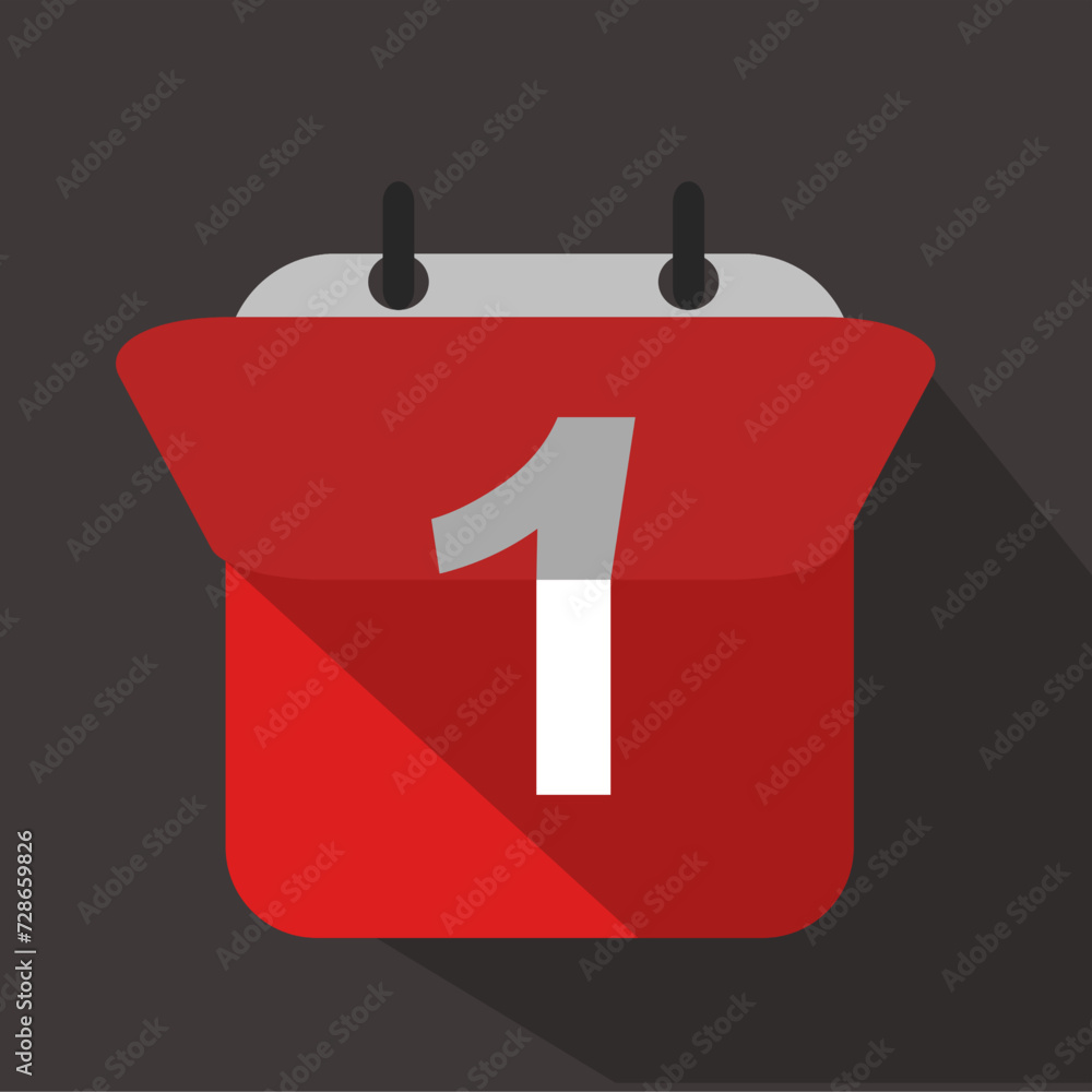 Number 1 calendar flat icon with inverted page isolated on black background with shadows.Vector illustration. Number 1 calendar flat icon with inverted page isolated on black background with shadows.Vector illustration.