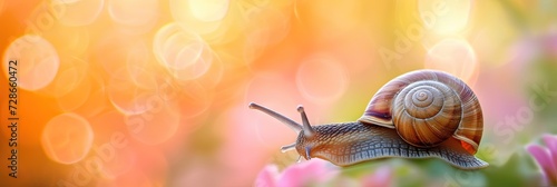 Snail outdoors in nature with blurry background