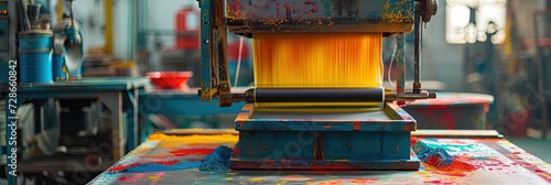 silk screening machine with colorful dyes for fabrics