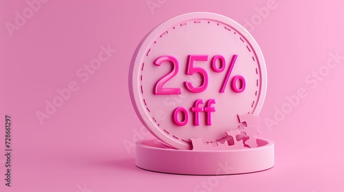 An Isolated 3d render typography saying "15% off" focus on ticket 