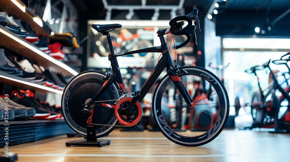 stationary indoor fitness bike in front display store