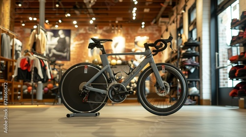 stationary indoor fitness bike in front display store photo