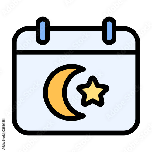 Hijri calendar icon with flat color and outline style