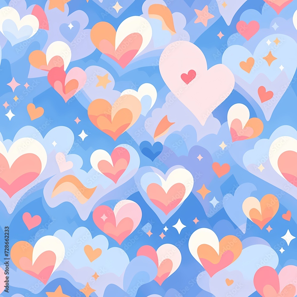 Pattern of Hearts and Clouds