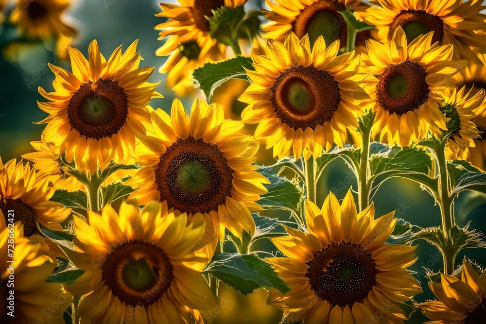 Obraz premium sunflowers on a green background