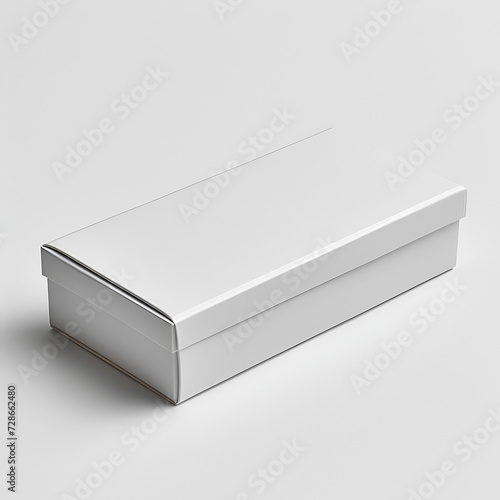 Una caja de papel rectangular blanca aislada sobre un fondo blanco al estilo de mockup 