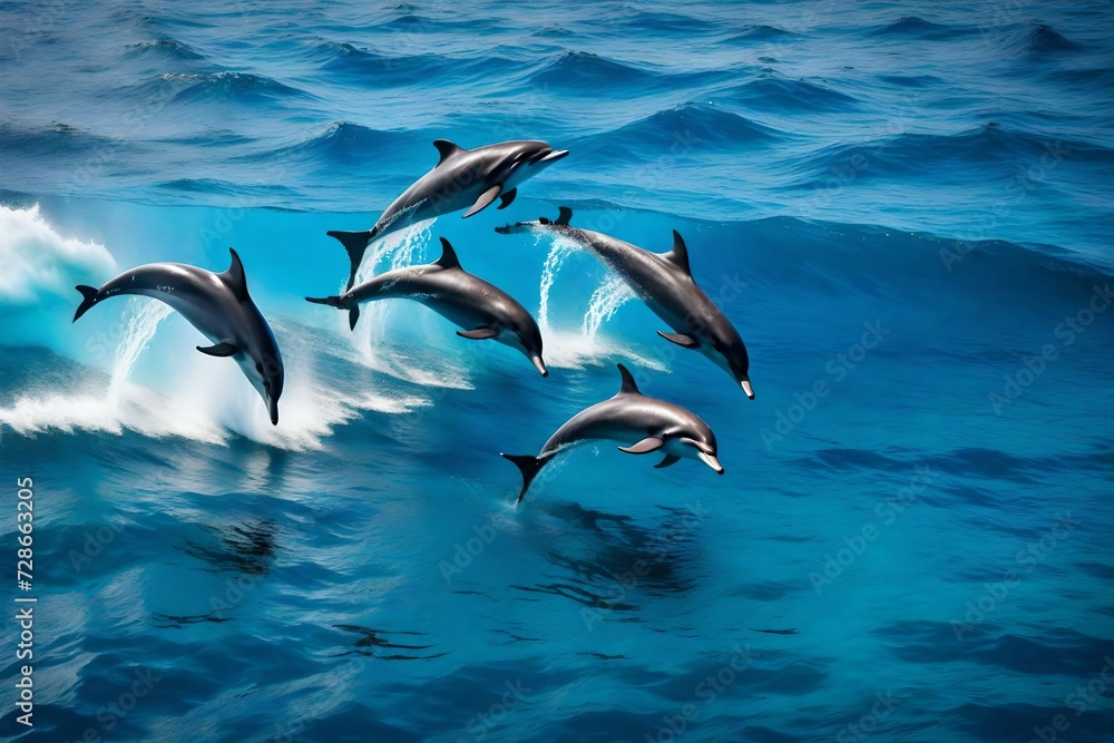 dolphins in the blue sea dolphins in the blue sea