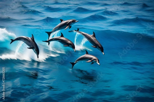 dolphins in the blue sea