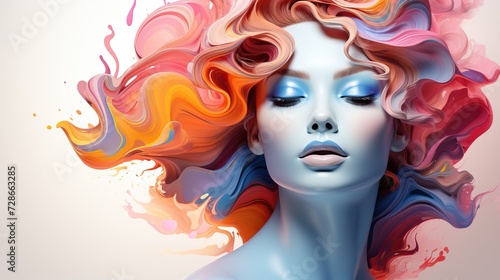 an artistic image of woman with colorful hair and big waves