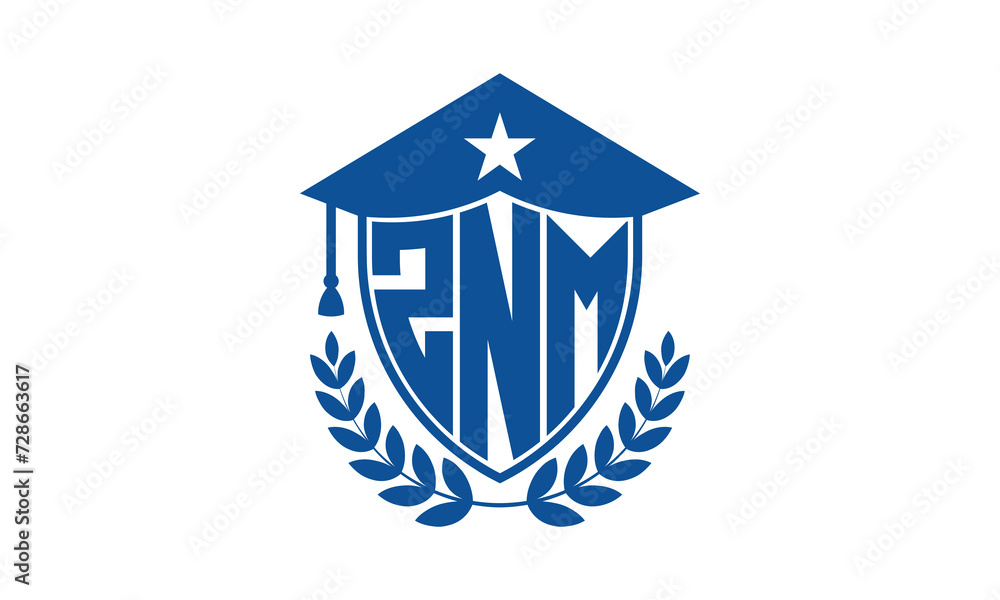 ZNM three letter iconic academic logo design vector template. monogram, abstract, school, college, university, graduation cap symbol logo, shield, model, institute, educational, coaching canter, tech ZNM three letter iconic academic logo design vector template. monogram, abstract, school, college, university, graduation cap symbol logo, shield, model, institute, educational, coaching canter, tech