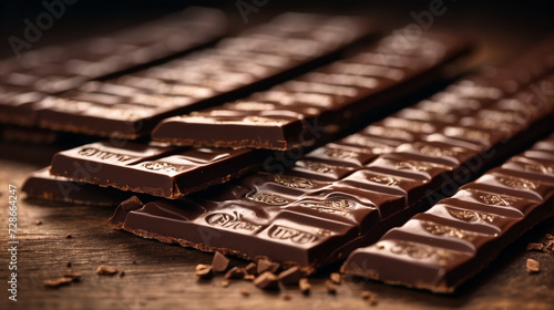 Chocolate made from natural cocoa. Chocolate bars on wooden background