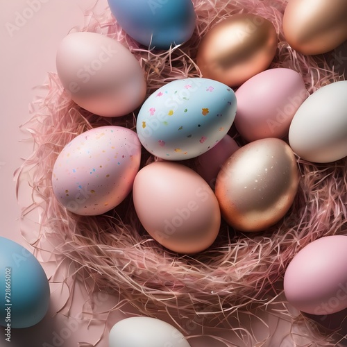 Light Easter Background Egg Nest Copy, Graphic Backgrounds, Art