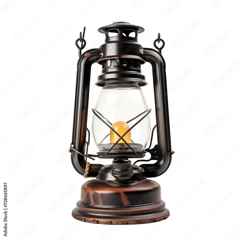 Old oil lamp isolated on transparent and white background. Ideal for use in advertising. Generative ai Old oil lamp isolated on transparent and white background. Ideal for use in advertising. Generative ai