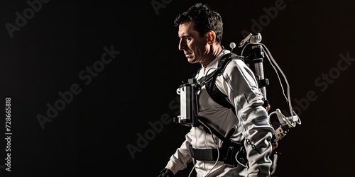 Man wearing an exoskeleton prototype for science and technology concepts © Brian