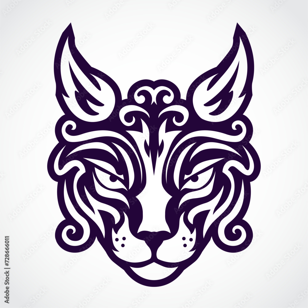 Fototapeta premium ornamental cat face decorative vector color logo symbol