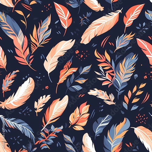 Autumnal Feather and Leaf Pattern