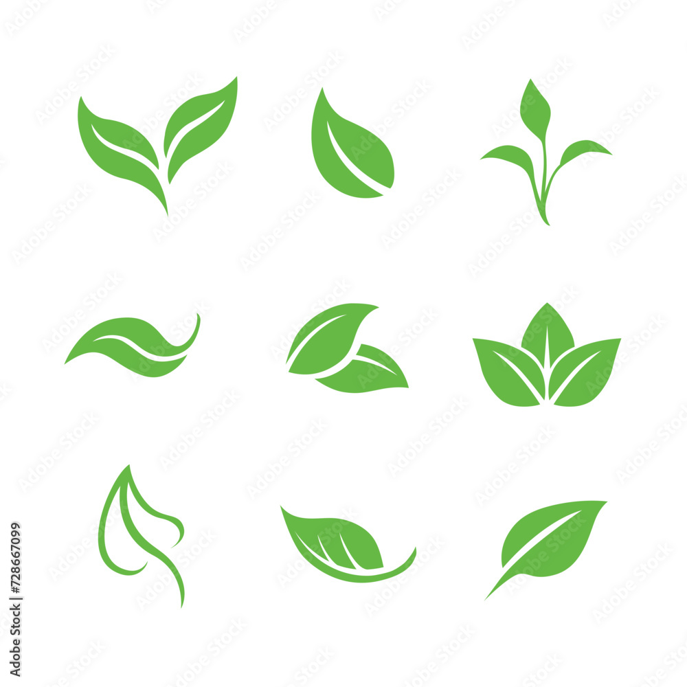 Vector collection of freen leaves icon - natural, healthy, eco, organic or bio symbol on white background Vector collection of freen leaves icon - natural, healthy, eco, organic or bio symbol on white background