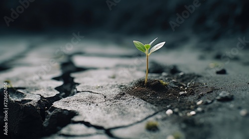 A seedling growing from a cracked concrete, Shot with Sony A7r, cinematic,