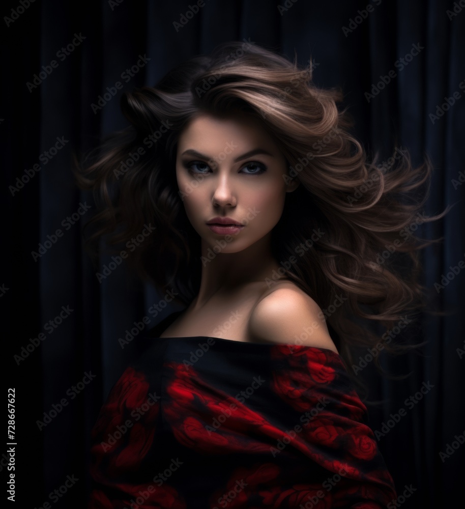 Beautiful young woman posing in dark studio